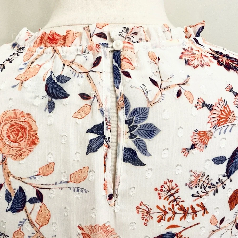 Rachel Zoe White Orange Purple Floral XL Boho Chic Bloomcore Romantic Ruffle Top - Picture 10 of 14